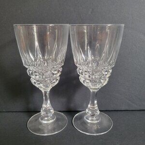 Vintage Crystal Wine Glasses Set Of 2 Elegant Cut Design 6.5" Tall